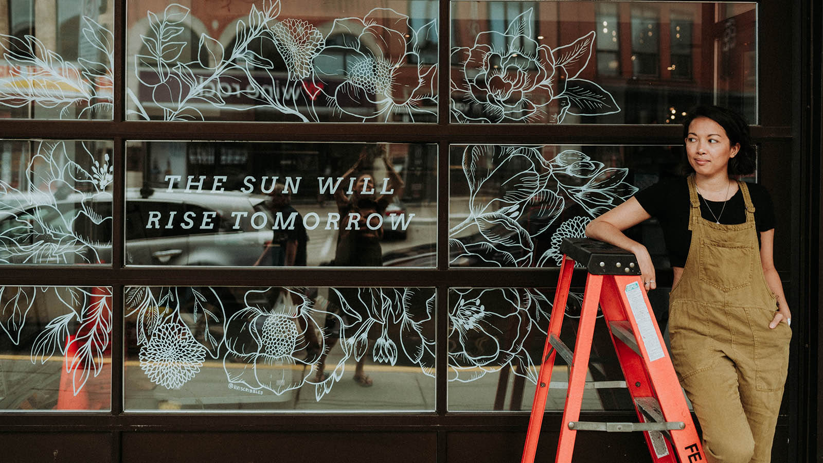 The Sun Will Rise Tomorrow Window Mural - Avi Scribbles - Calligraphy - Wedding Signage - Storefront artist - Wedding invitations Canada - Ottawa Ontario