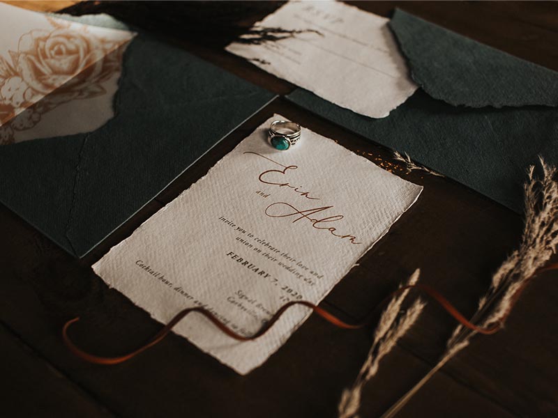 Wedding Invitation Suite Flatlay - Avi Scribbles - Calligraphy - Wedding Signage - Storefront artist - Wedding invitations Canada - Ottawa Ontario