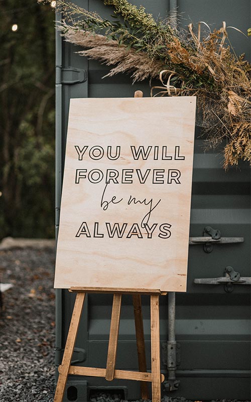 Close Up You Will Forever be my Always Wedding Sign - Avi Scribbles - Calligraphy - Wedding Signage - Storefront artist - Wedding invitations Canada - Ottawa Ontario